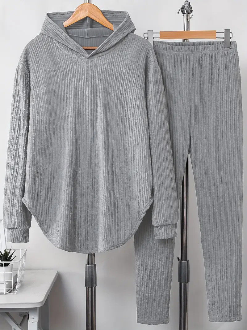 Casual Women's Long Sleeve Hooded Sweatshirt And Pants Two-Piece Set