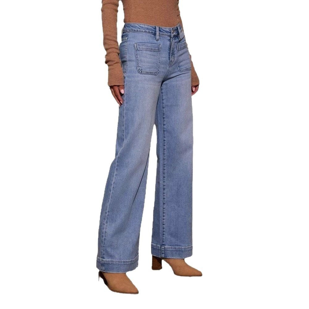 High Waist Jeans Women's Wide Leg Retro Temperament Straight-leg Pants