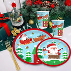 Christmas Paper Plates And Cups Set Decorations For 10 Guests Santa Claus Elk Pattern Plates And Cups