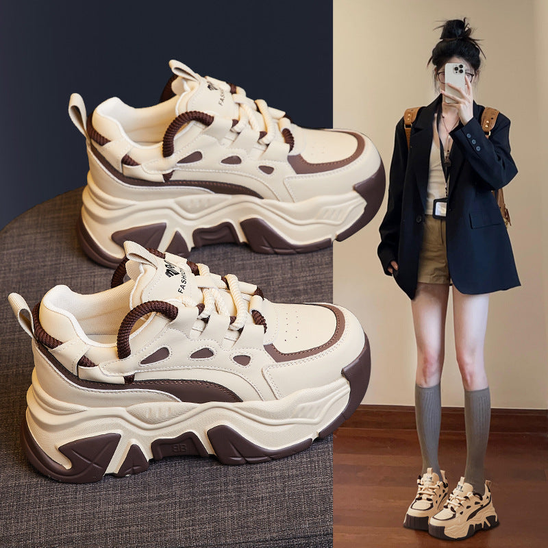 Thick Bottom Heightened Daddy Shoes Women Autumn And Winter New Color Matching Casual Sports