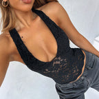 Lace Hanging Collar T-shirt Sling Women's