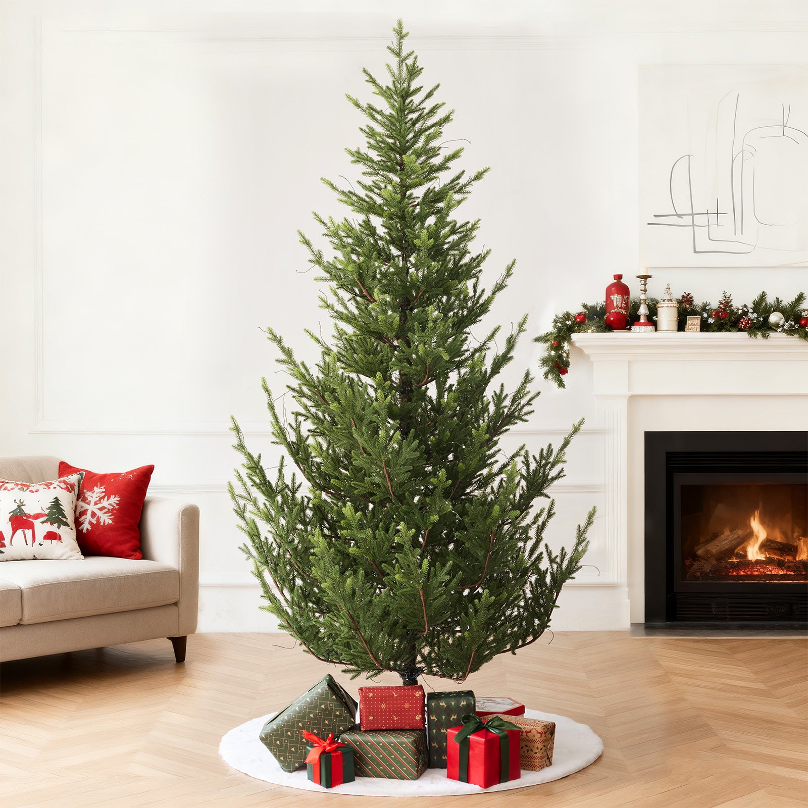 Aspen Slim Fir 7.5ft Christmas Tree Pre-Lit Artificial With 4,570 Branch Tips & 1,555 Low-Voltage Warm LED Lights, Foldable Stand & Realistic Flame-Resistant Branches