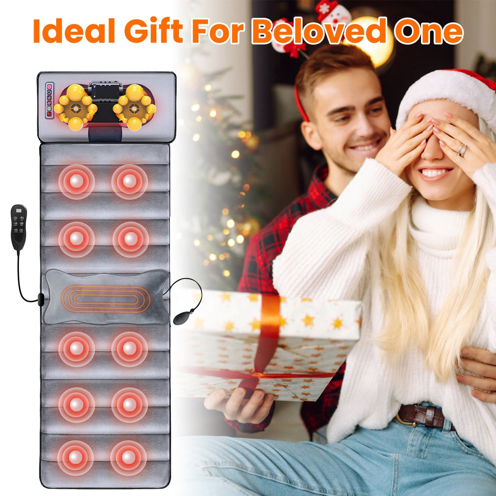 1Pc Full Body Electric Massage Mat With Heat Vibration Massage Pad Cushion Back Massage Mattress Chair Pad With Neck Massage Pillow With 10 Vibration Motors Timer Fedex Shipping