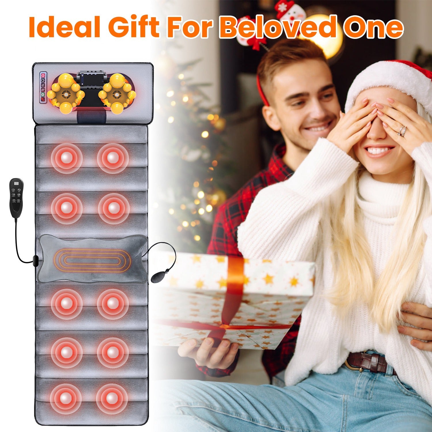 1Pc Full Body Electric Massage Mat With Heat Vibration Massage Pad Cushion Back Massage Mattress Chair Pad With Neck Massage Pillow With 10 Vibration Motors Timer Fedex Shipping