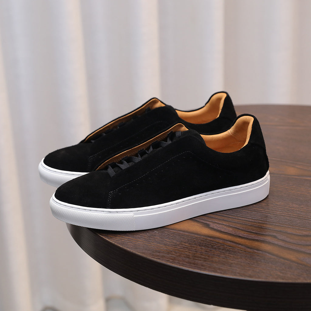 Men's Suede Genuine Leather Versatile Trendy Shoes Black Sports