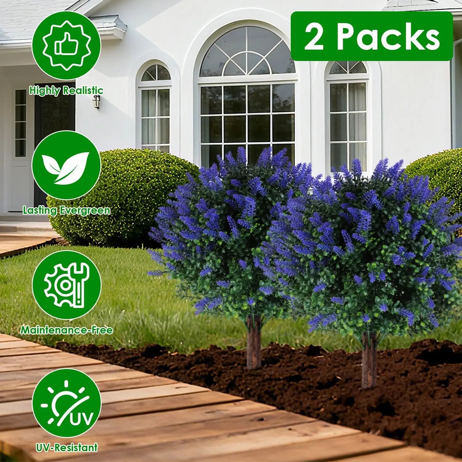 2 Packs Artificial Lavender Topiary Ball Trees UV Resistant Artificial Shrubs Fake Plants Evergreen Artificial Bush With Ground Spike For Indoor Outdoor Front Porch Garden - The Premium