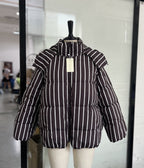 Warm Stand Collar Striped Hooded Cotton Coat Jacket