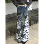 Retro Large Size Washed Skull Leopard Print Skinny Jeans