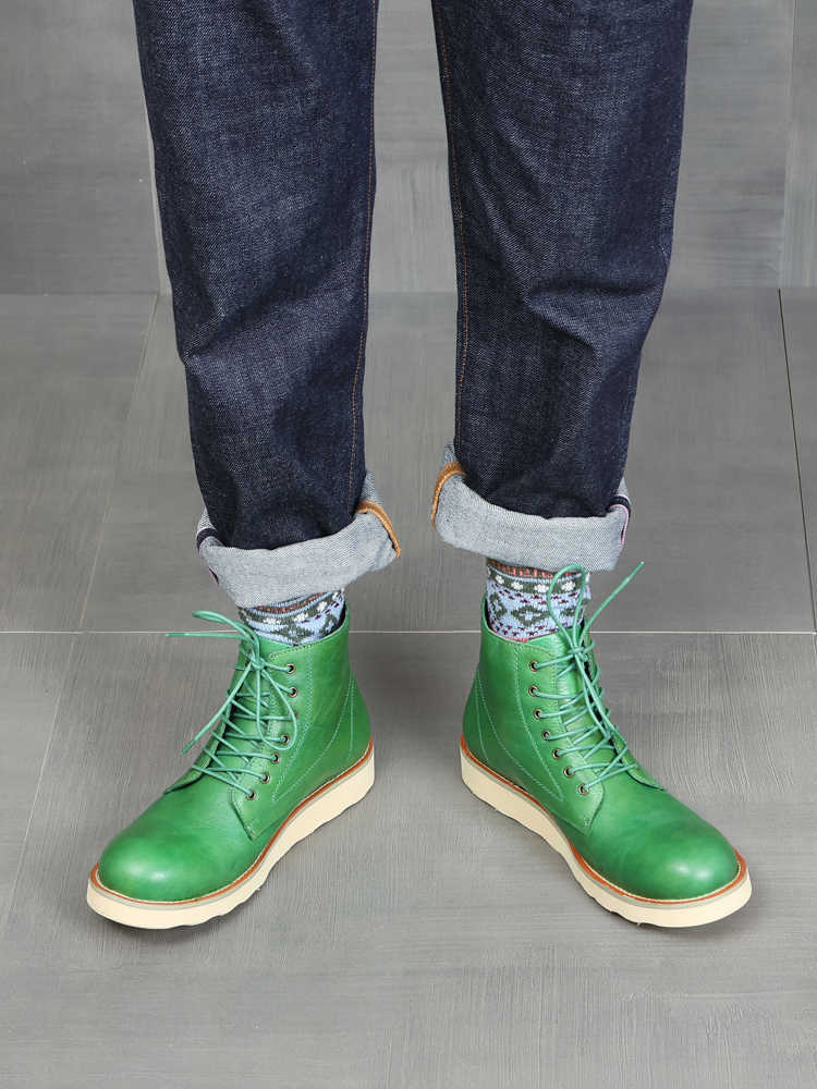 Retro Distressed Color Men Green Worker Boot