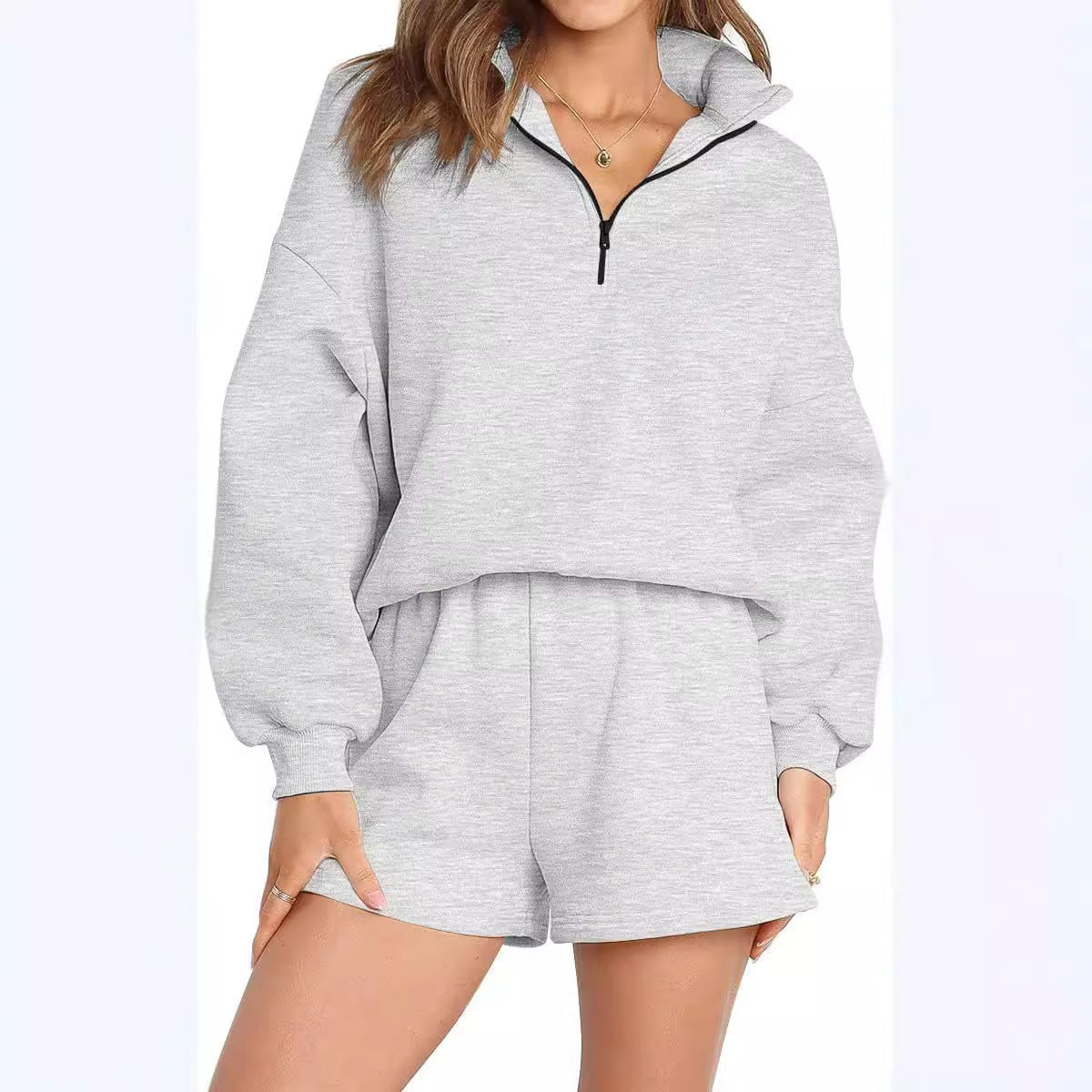 Women's Casual Three-quarter Pants Solid Color Sweatshirt Two-piece Set