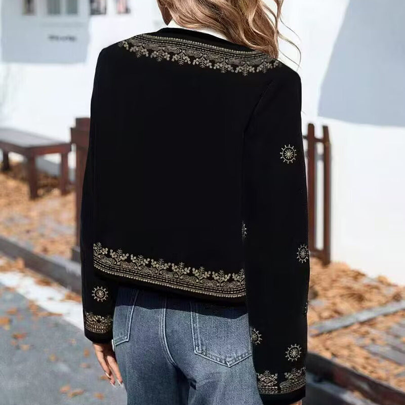 Women's Geometric Print Cardigan, Long Sleeve Open Front Knit Coat For Spring And Fall Semi-Formal Wear