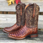 Men's Retro Square Head Embroidered Mid-calf Split Casual Wild Boots