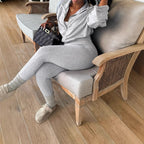 Solid Color Zipper Long Sleeve Top With Slim Pants