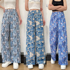 Women's Thin Casual High-waisted Loose Retro Printed Denim Straight-leg Pants