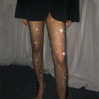 Sexy Fishnet Slit Pants Rhinestone Mesh Stretch Leggings