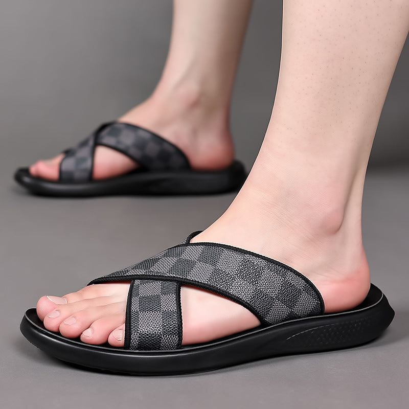 Men's Checkered Beach Shoes Sandals For Outdoor Use