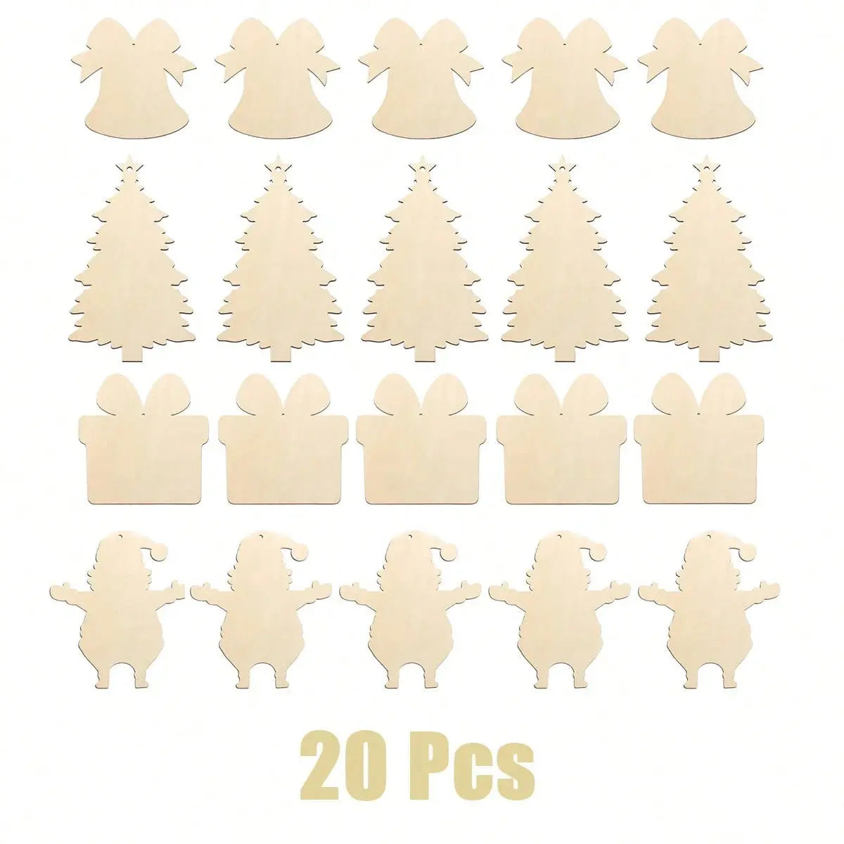 20 Pcs Wooden Christmas Ornaments Unfinished Wood Slices For Crafts In 4 Styles DIY Wooden Christmas Ornaments Hanging Decorations For DIY Craft And Holiday Decoration - The Premium
