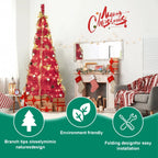 6-foot Red Pop-up Christmas Tree With 150 Warm White LED Lights, Fully Decorated, Easy To Assemble, Space-saving, Ideal For Small Spaces, Family Holiday Parties, And Fireplace Holiday Decorations - The Premium