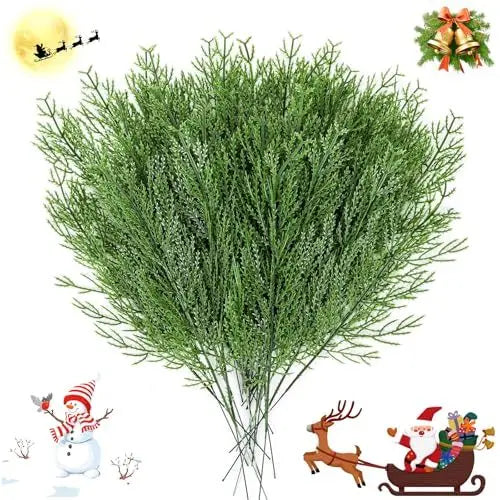 NOVWANG 60 Pieces Artificial Pine Branches, Artificial Cedar Stems And Artificial Snow Pine Branches For Christmas Decoration Christmas Picks For DIY Garland Craft Family Kitchen Holiday Decoration - The Premium