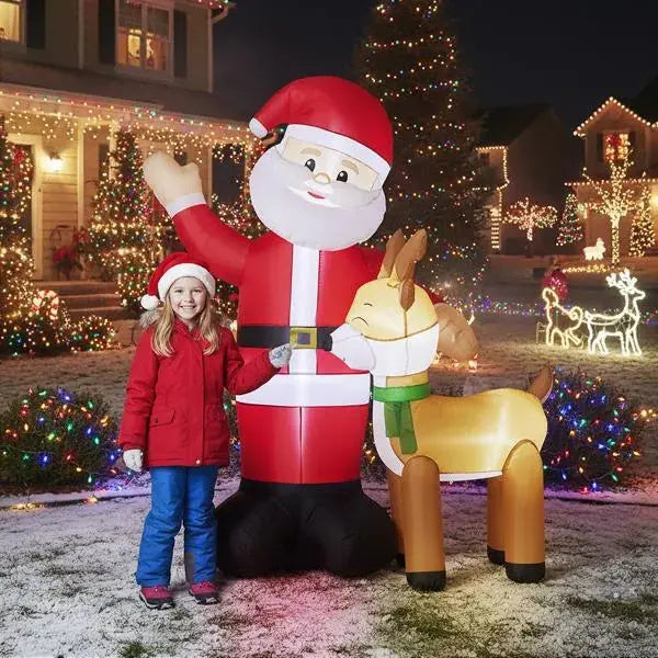 6.3FT Lighted Christmas Inflatable Decoration, Inflatable Santa And Reindeer, Funny Blow Up Yard Decorations With Built-in LED Lights For Holiday Party Front Yard Lawn Garden Decor - The Premium