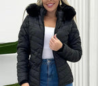 Cinched Hoodie With Fur Collar Short Jacket