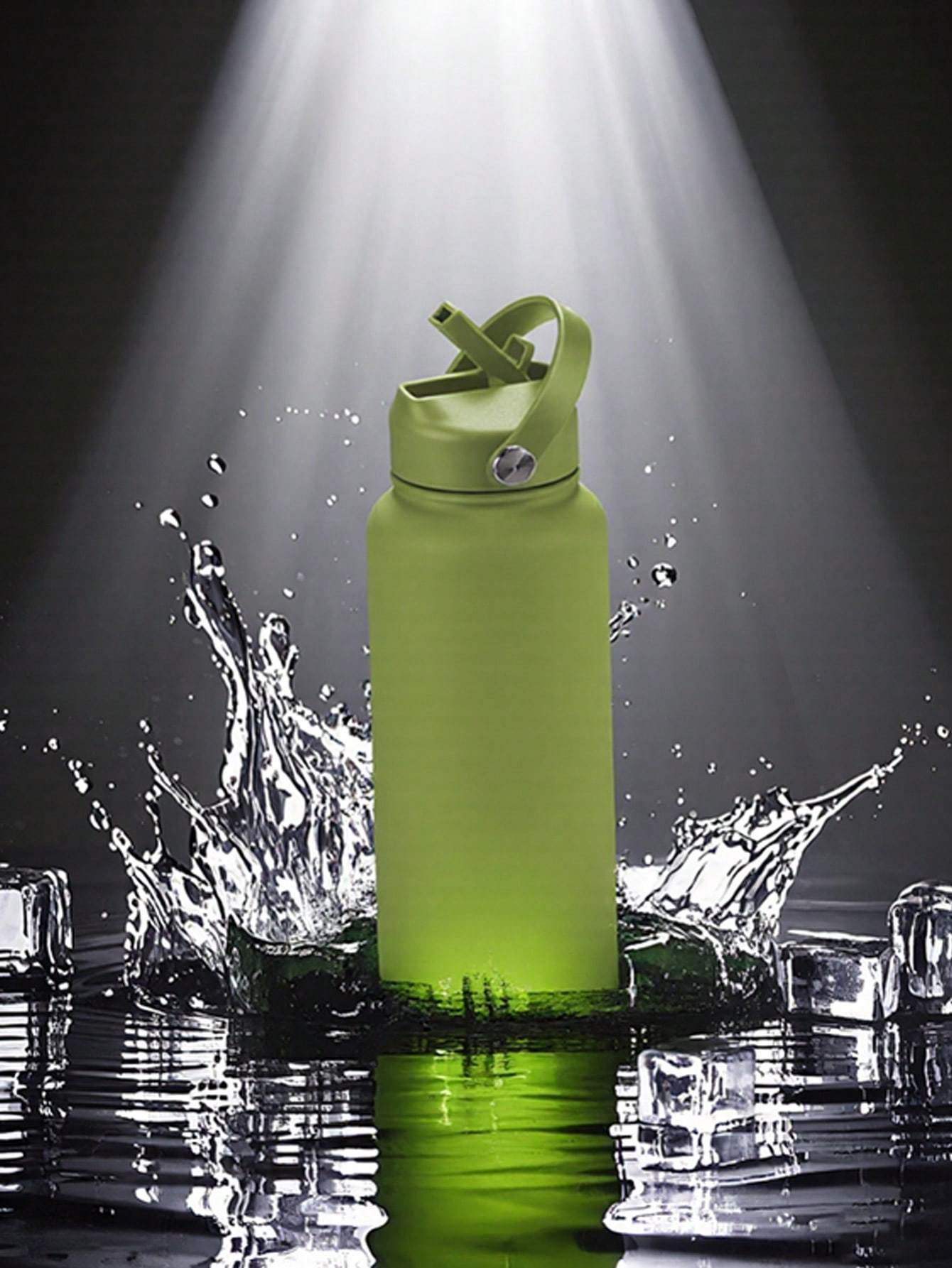 Sports Water Bottle With Portable Handle, Straw, Stainless Steel, American-style, Wide-mouth, Thermal Insulation Cup