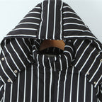 Women's Black Striped Hooded Cotton Coat