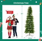 Pencil Christmas Tree, Prelighted Artificial Slim Christmas Trees With 250 Incandescent Lights, 571 Branch Tips & Foldable Base