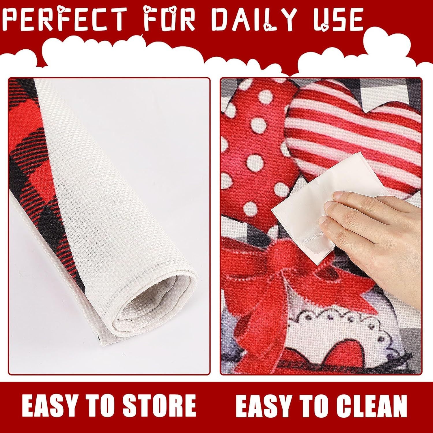 Valentines Day Placemats Set Of 4, 17x12.5 Inches With Gnomes And Hearts Pattern For Holiday Parties And Family Gatherings Clearance Sale