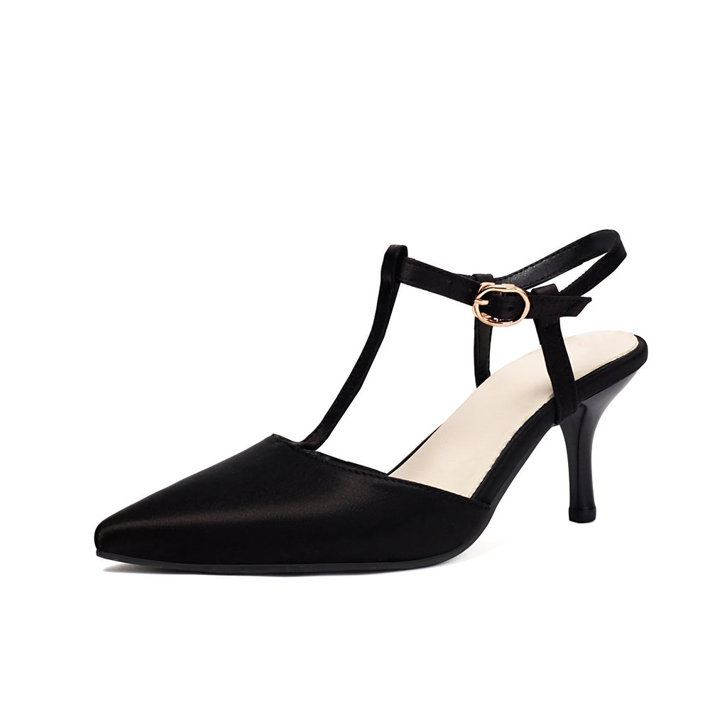 Spring And Summer European And American Pointed High Heels Four-season Shoes T-strap Toe