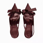 Patent Leather Women's Wine Red Bow Open-back High Heels