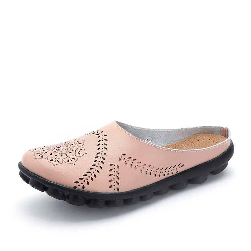 Plus-size Summer Cowhide Peep-toe Half Slippers For Women