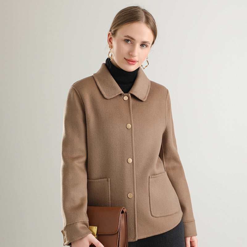 Autumn And Winter New Polo Collar Solid Color Coat For Women