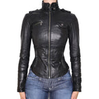Locomotive Style Collar Leather Patchwork Waist-slimming Jacket