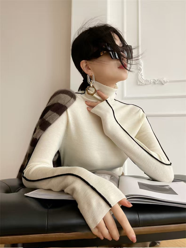 French High-neck Knit Sweater Women