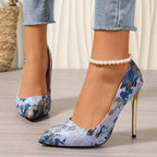 Women's Ethnic Style Flower Stiletto Heel Cheongsam High Heels