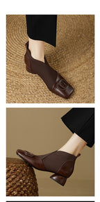Soft Leather Retro Chunky Heel Women's Shoes