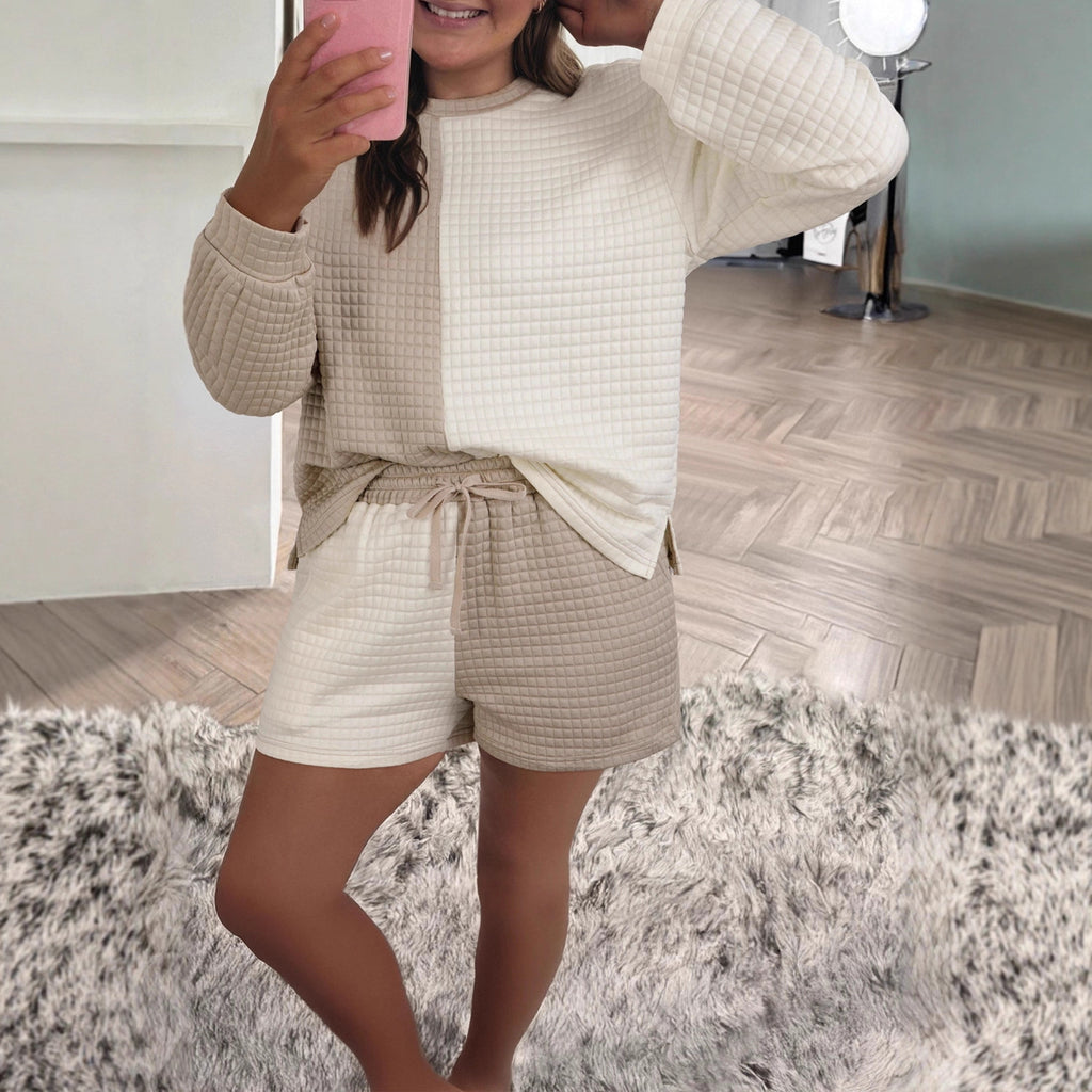 Women's Casual Color-block High-waist Long-sleeve Set