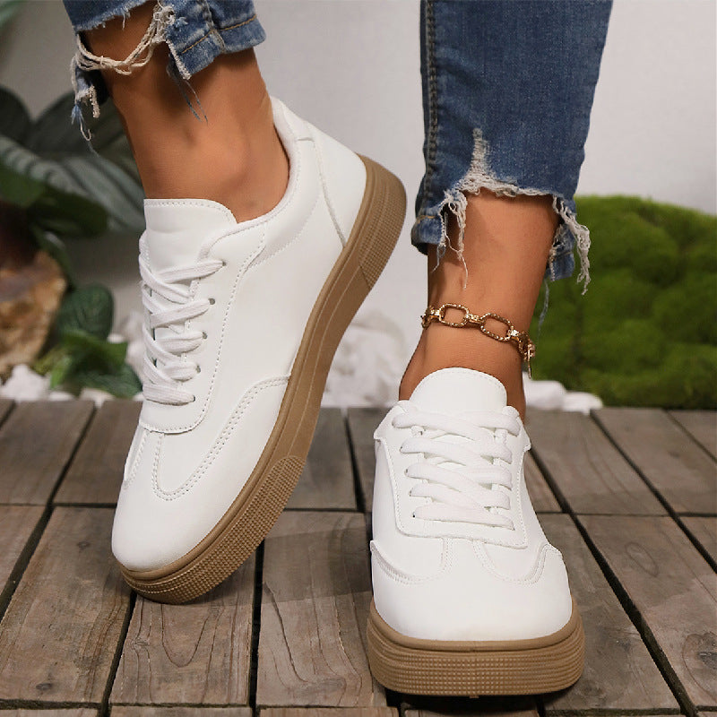 New Casual Fashion Running Women's Korean-style Flat Lace-up White Shoes
