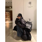 Black Mid-length Women's Thick Warm Design Down Jacket