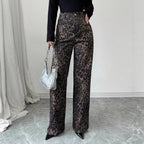 Autumn And Winter High-waisted Leopard Print Wide-leg Pants