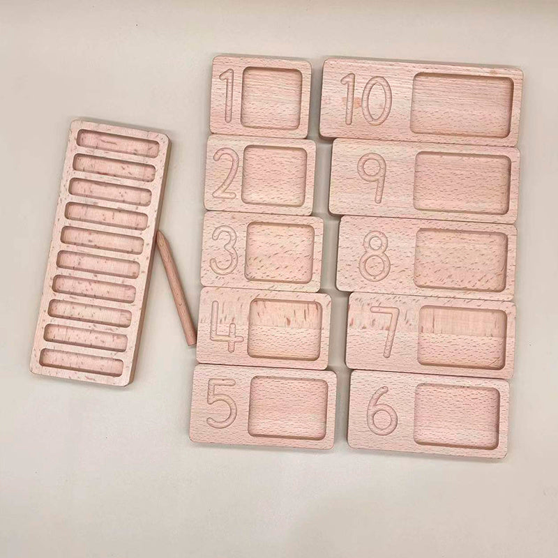 Wooden Montessori Toys Walnut Frame Counting Board Pyramid Tray Digital Numb