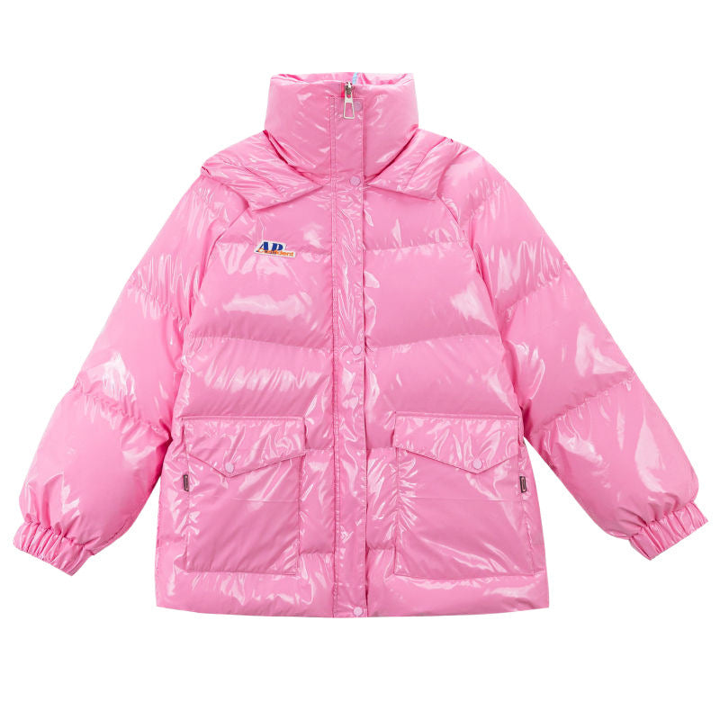 Pink Glossy Down Cotton-padded Jacket Women's Mid-length 2025 New