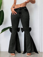 Three-dimensional Bow Slim-fit Mid-stretch Mop Horn Denim Trousers