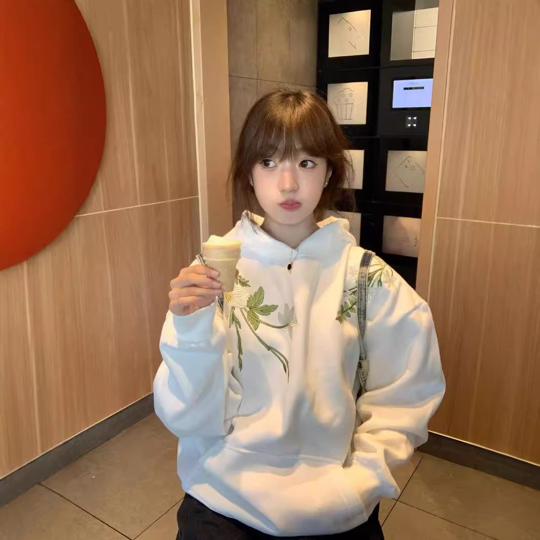National Fashion Brand New Chinese Flower Embroidered Hoodie Women