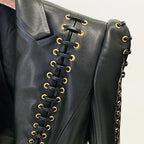 Fashion Heavy Industry Eyelet Rope Slim-fit Leather Coat Suit Jacket