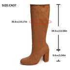 Suede Pleated High Thick Heel Pointed Toe Large Size Sleeve Boots