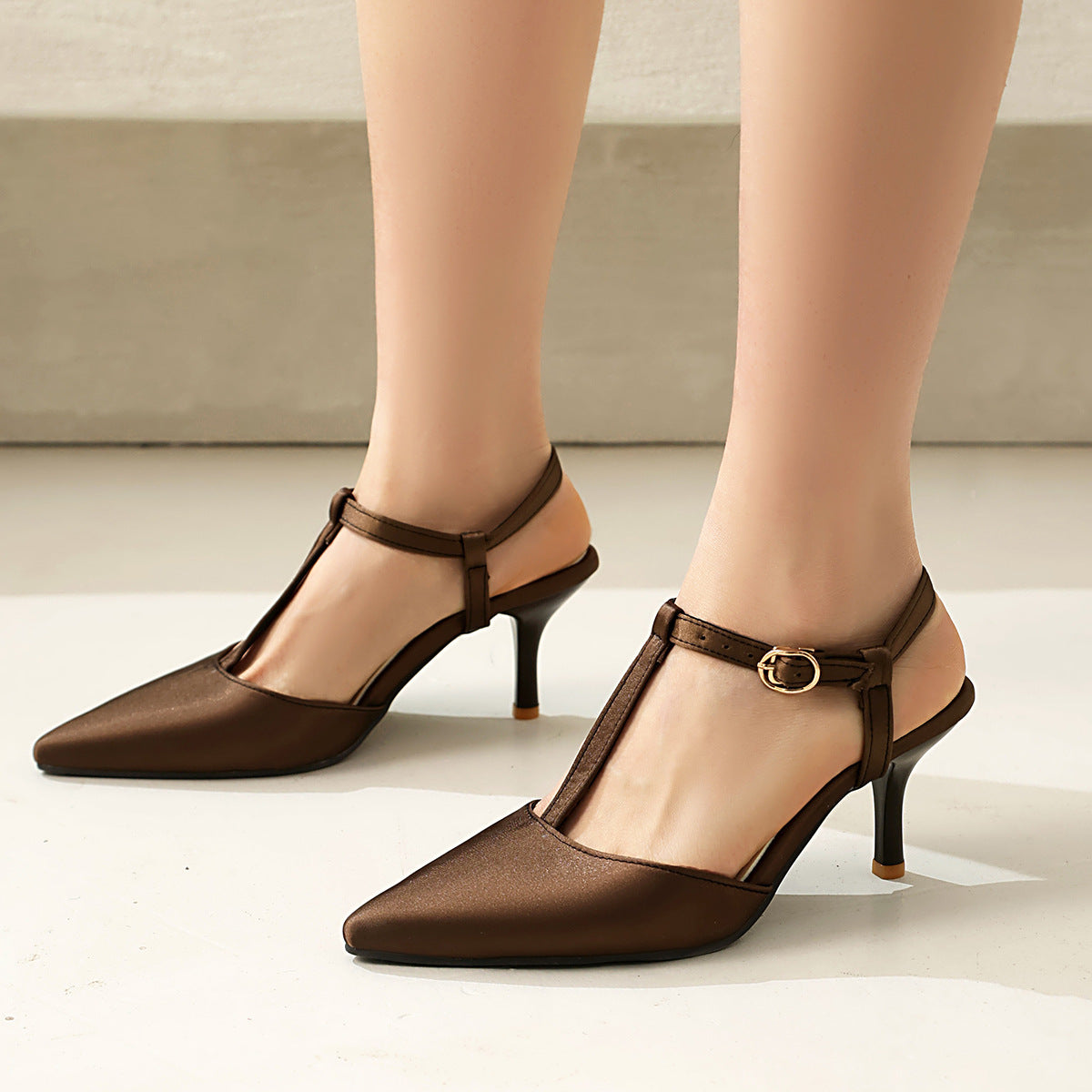 Spring And Summer European And American Pointed High Heels Four-season Shoes T-strap Toe