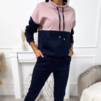 Drawstring Semi-high Neck Color Block Sporty Sweatshirt