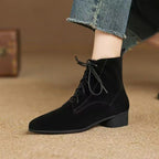 Autumn And Winter Maillard Matte Temperament Pointed Low-heel Ankle Boots For Women